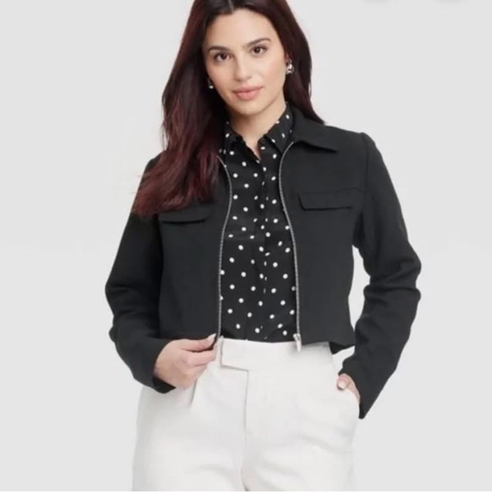 A New Day Women’s Black Zipper Jacket Cropped Moto Style XS NWT